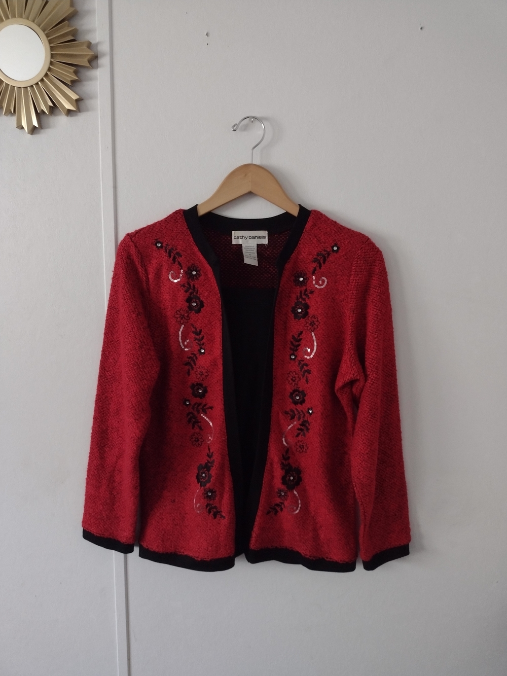 Cathy Daniels Womens Red Black Sweater Medium